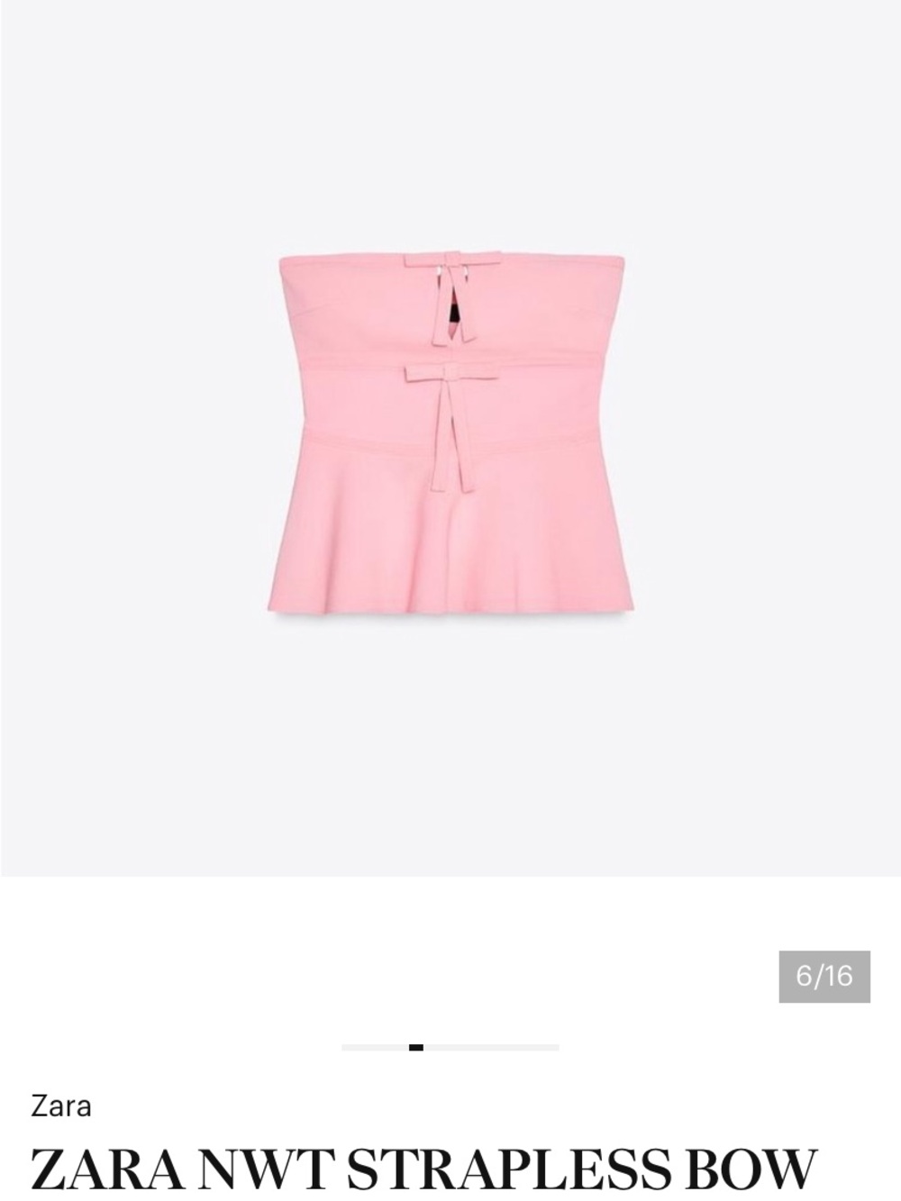 Zara Strapless Peplum Camisole with Front Bows in Pink - Picture 4 of 4